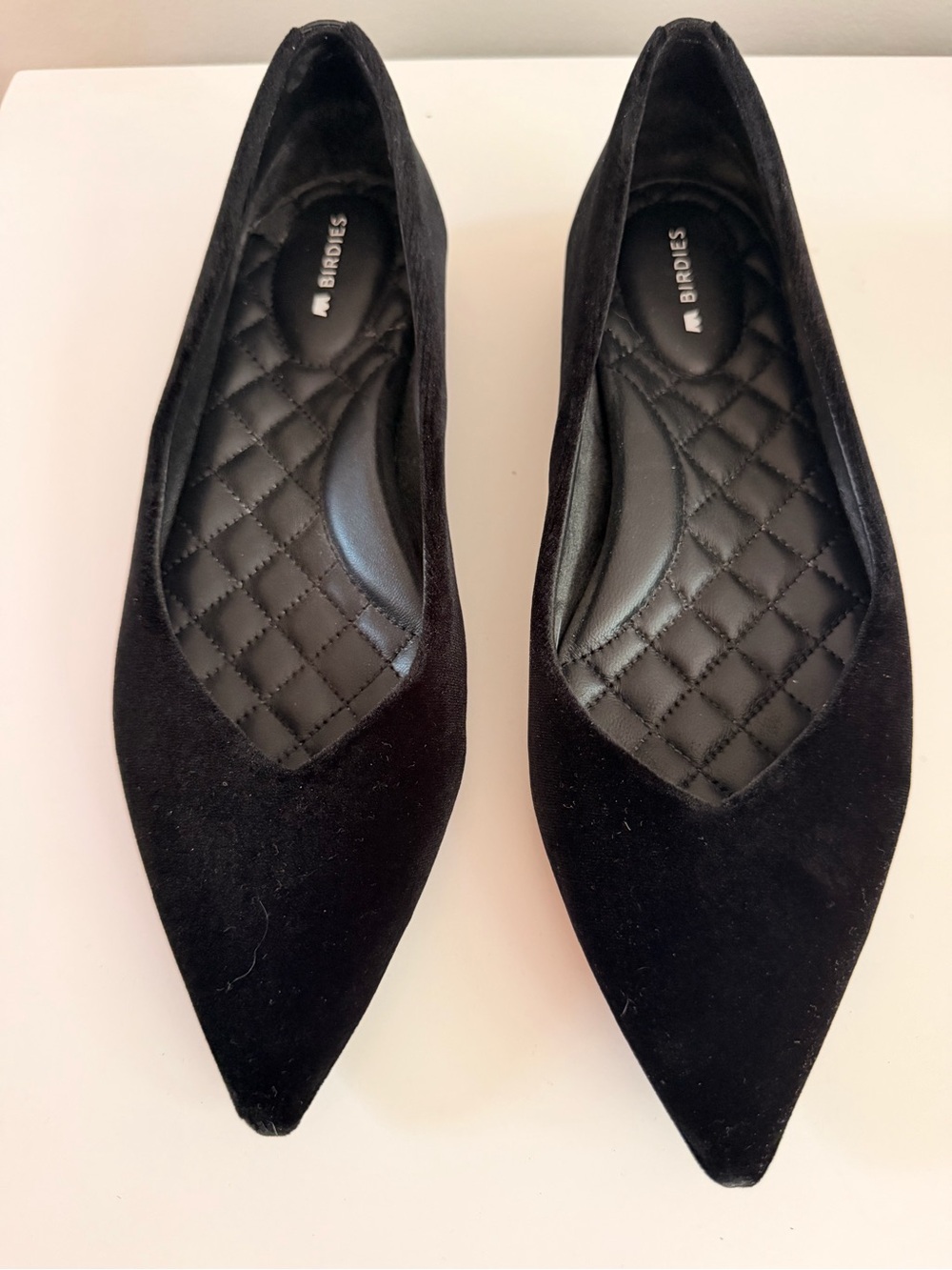 Birdies Black Pointed Toe Flats with Quilted Insole